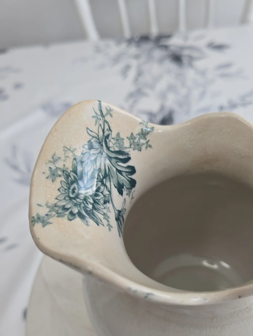 Vintage Buffalo Pottery Chrysathemum Pitcher Vase Semi Vitreous